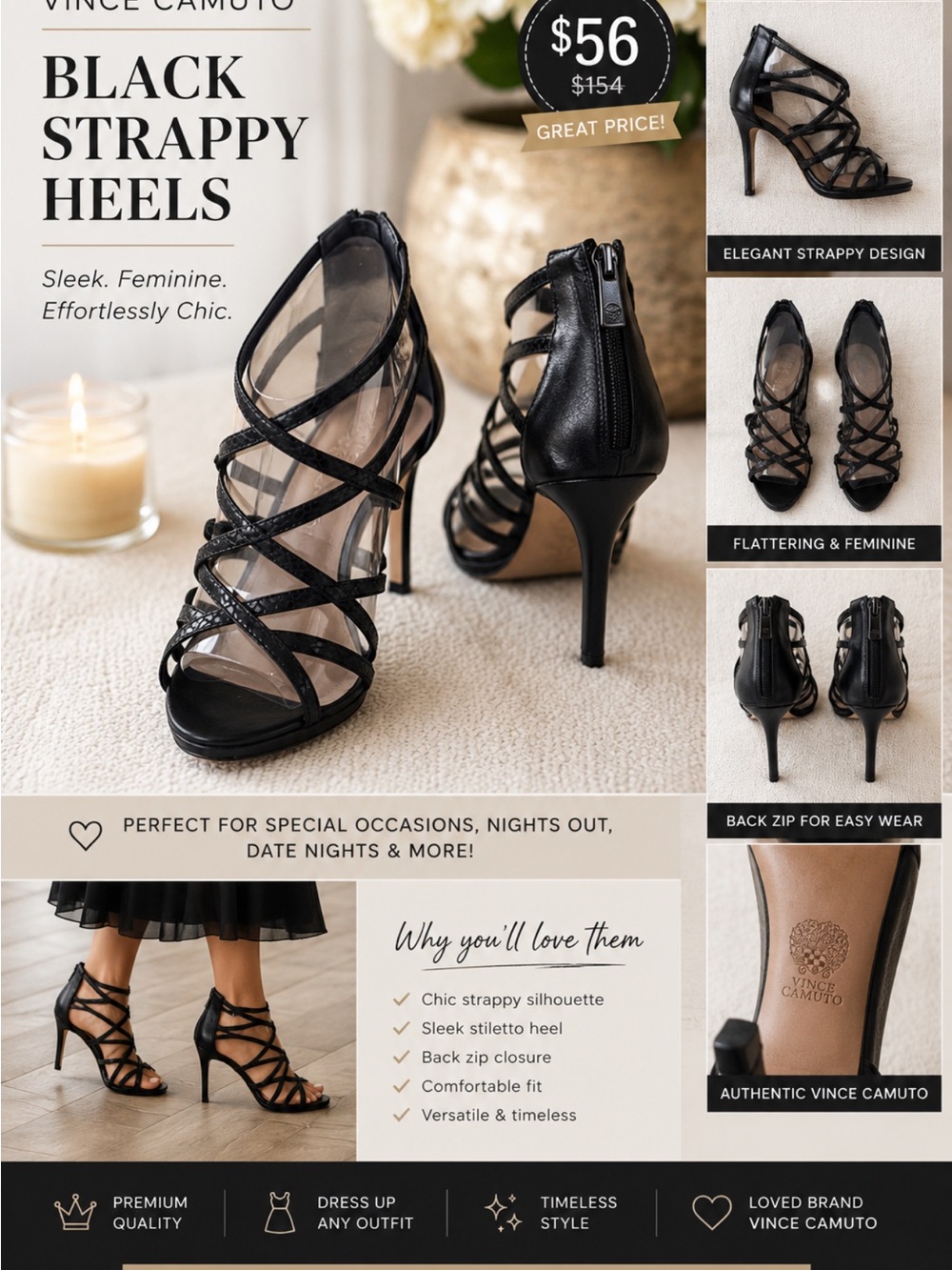 ❤️Vince Camuto Black Strappy Heels